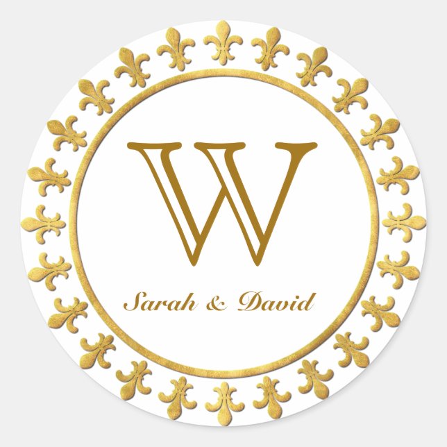Adesivo Redondo Monograma Personalizável Fleur-de-lis (Frente)