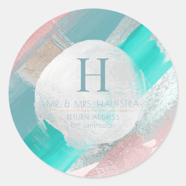 Adesivo Redondo Monograma PixDezines, Blush+Sage Bloco de Cor (Frente)