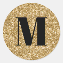 Adesivo Redondo Monograma Preto com Brilho Dourado