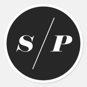 Adesivo Redondo Monograma preto do casamento da tipografia do