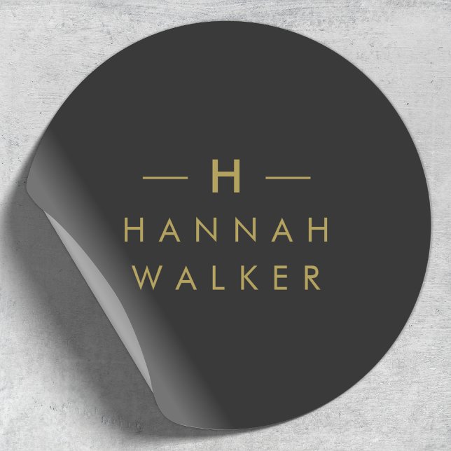 Adesivo Redondo Monograma preto Dourado | Elegante minimalista mod (Modern gold & black monogram sticker by Guava - elegant, minimalist, and customizable.)