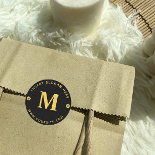 Adesivo Redondo Monograma Preto Dourado Personalizado para Negócio