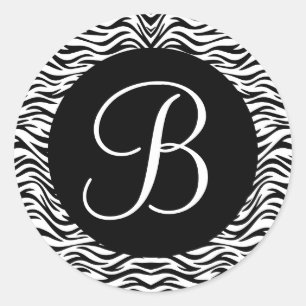 Adesivo Redondo Monograma preto e branco da zebra que Wedding V02