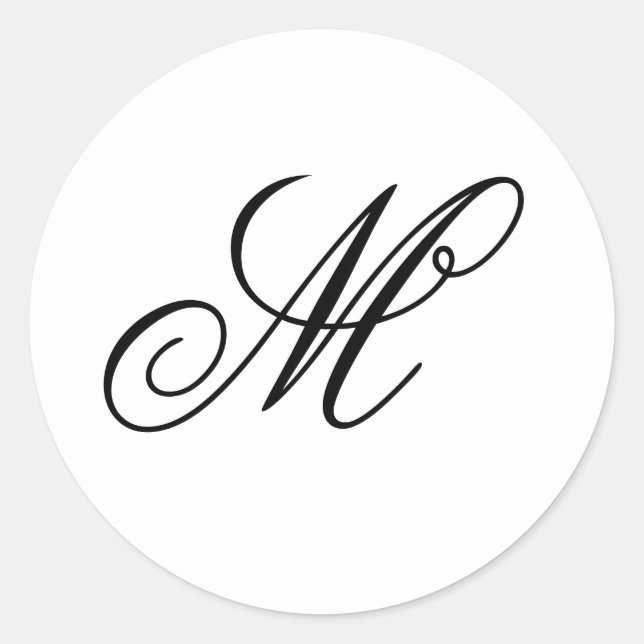 Adesivo Redondo Monograma preto e branco de caligrafia de roteiro  (Frente)