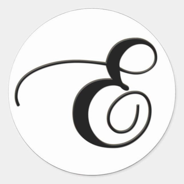 Adesivo Redondo Monograma preto e branco Elegante E (Frente)