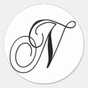 Adesivo Redondo Monograma preto e branco elegante N