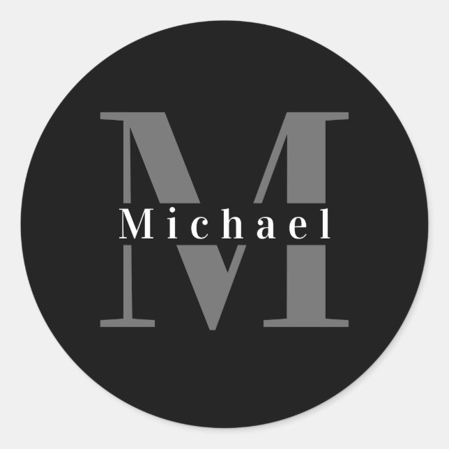 Adesivo Redondo Monograma preto e branco mínimo moderno simples (Frente)