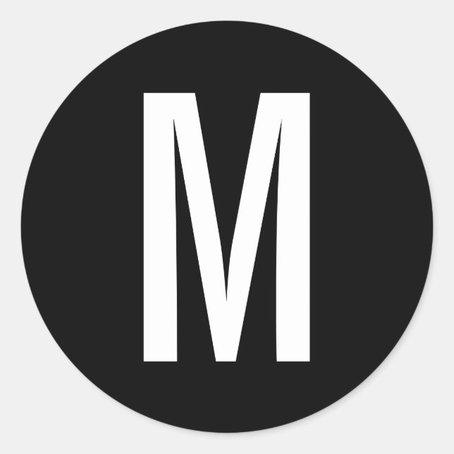 Adesivo Redondo Monograma preto e branco moderno simples (Frente)
