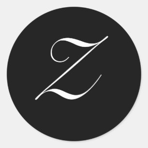 Adesivo Redondo Monograma preto e branco Selo inicial "Z"