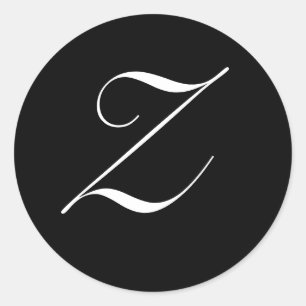 Adesivo Redondo Monograma preto e branco Selo inicial "Z"