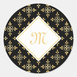 Adesivo Redondo Monograma Preto e Dourado Quatre Floral