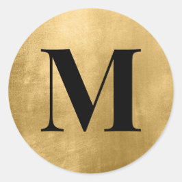 Adesivo Redondo Monograma Preto em Folha de Ouro Falso
