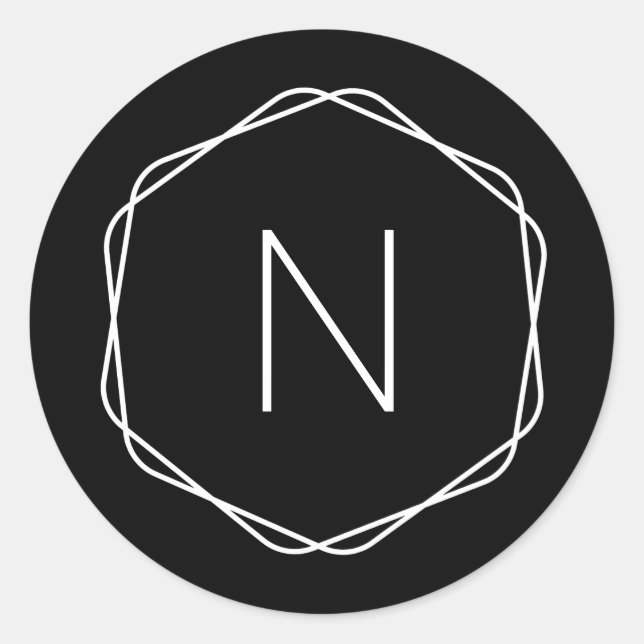 Adesivo Redondo Monograma Preto Moderno com Octagon (Frente)