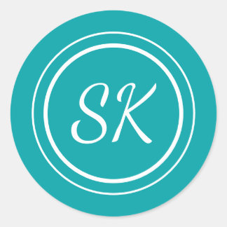 Adesivo Redondo Monograma Profissional Elegante de Script Teal