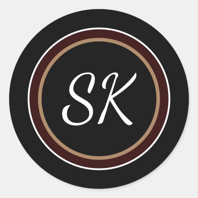 Adesivo Redondo Monograma Profissional Misturado Preto Elegante (Frente)