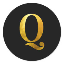 Monograma Q em Folha de Ouro Amarelo em Preto