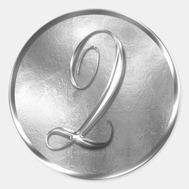 Adesivo Redondo Monograma Q Selo de Envelope Silver Não METÁLICO (Frente)