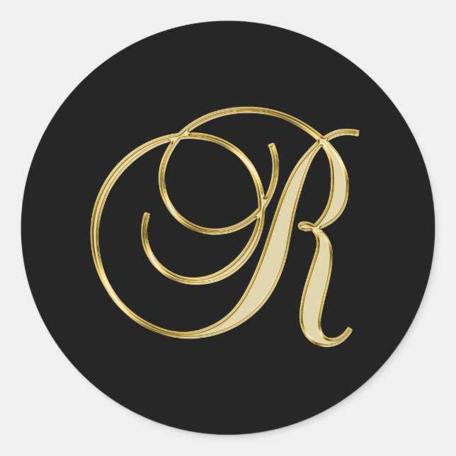 Adesivo Redondo Monograma R dourado script (Frente)