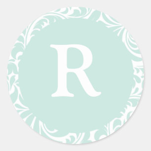 Adesivo Redondo Monograma R Dusty Aqua Selantes Personalizados