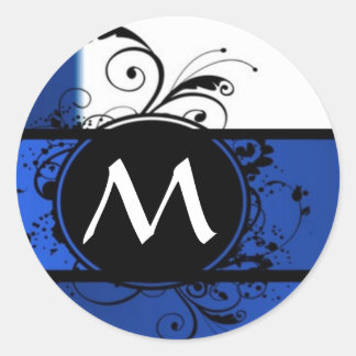 Adesivo Redondo Monograma real azul e branco