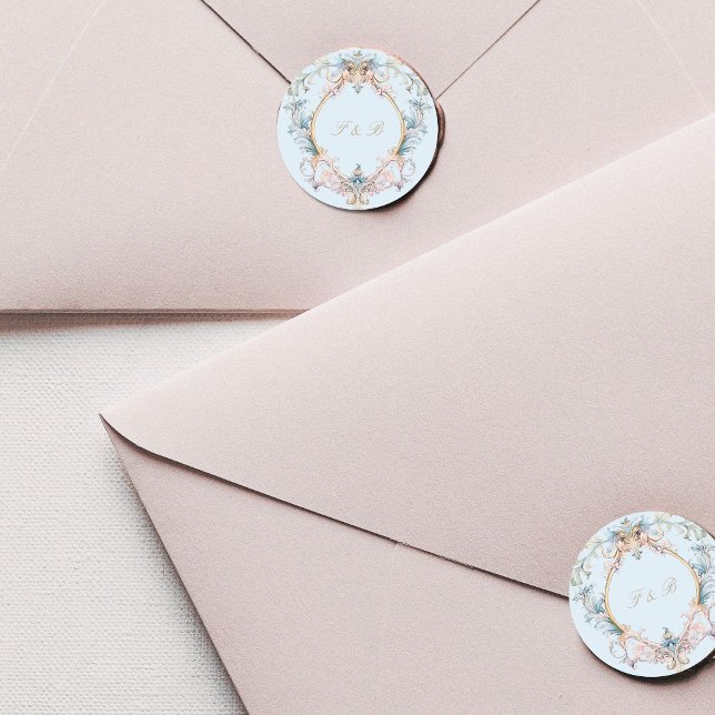 Adesivo Redondo Monograma Regresso Elegante Azul (Criador carregado)