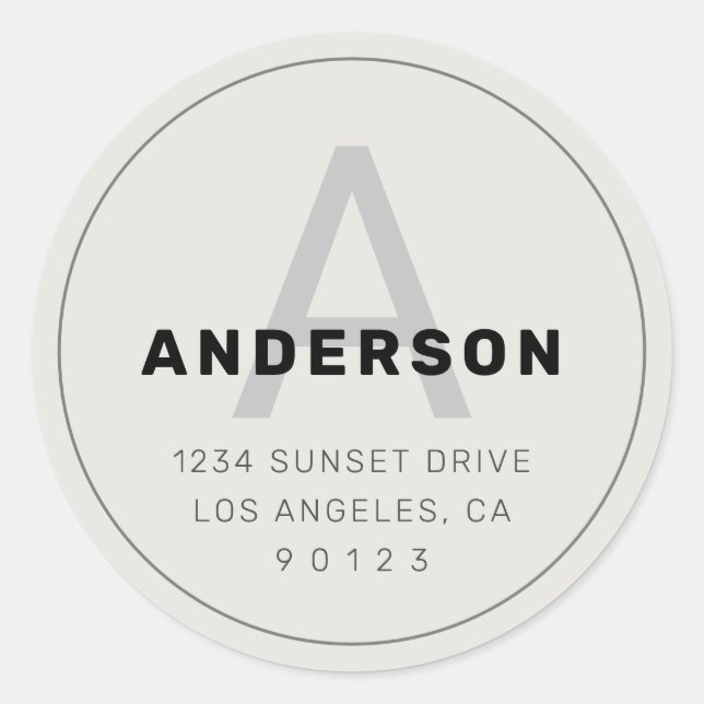 Adesivo Redondo Monograma Retro-Moderno | Cinzas Pretas e Branco D (Frente)