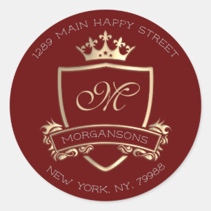 Adesivo Redondo Monograma Return Address Crown Royal Burgundy Dour