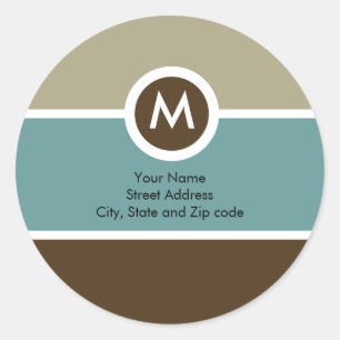 Adesivo Redondo Monograma Return Address Sticker - Beige/Blue/Brow