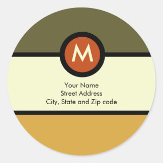 Adesivo Redondo Monograma Return Address Sticker - Verde/Dourado