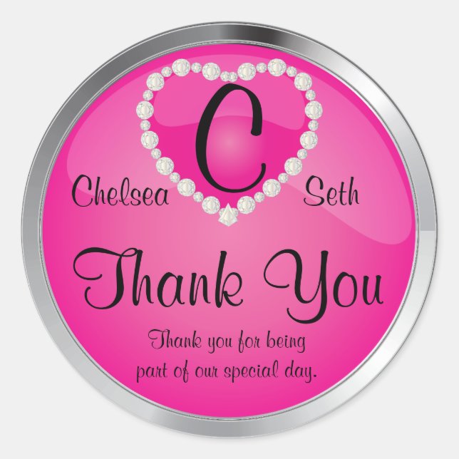 Adesivo Redondo Monograma Rosa e Prata Elegante (Frente)