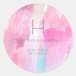 Adesivo Redondo Monograma, Rosa Iridescente, Rosa, Bruta, Aquarela