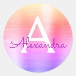 Adesivo Redondo Monograma Roxo e Rosa Girassol