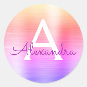 Adesivo Redondo Monograma Roxo e Rosa Girassol