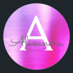 Adesivo Redondo Monograma Roxo e Rosa Girassol<br><div class="desc">Vinheta elegante de folha de aço inoxidável de aço inoxidável,  de cor roxa e rosa,  moderna. Este adesivo pode ser personalizado para incluir seu nome inicial e nome próprio para um pacote de presentes.</div>