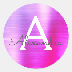 Adesivo Redondo Monograma Roxo e Rosa Girassol