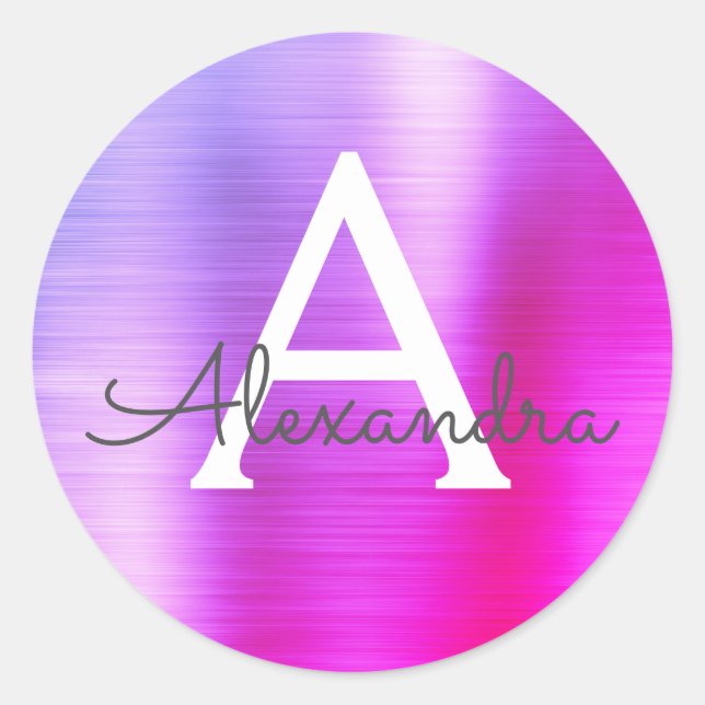 Adesivo Redondo Monograma Roxo e Rosa Girassol (Frente)