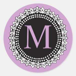 Adesivo Redondo Monograma roxo M Fleur de lis Wedker Sticker
