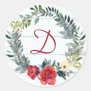 Adesivo Redondo Monograma Russo Aquarela Natal