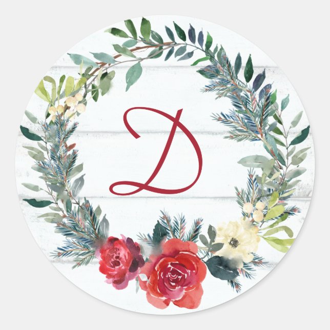 Adesivo Redondo Monograma Russo Aquarela Natal (Frente)