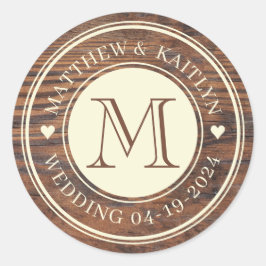 Adesivo Redondo Monograma Russo do Coração Casado na Noz Escura