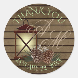 Adesivo Redondo Monograma rústico do inverno da lanterna e do