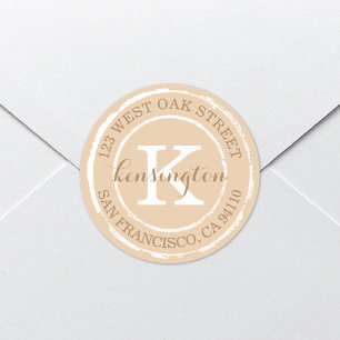 Adesivo Redondo Monograma Rustico Vintage   Rótulo de endereço r