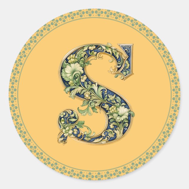 Adesivo Redondo Monograma S design floral, A-1 gerado, (Frente)