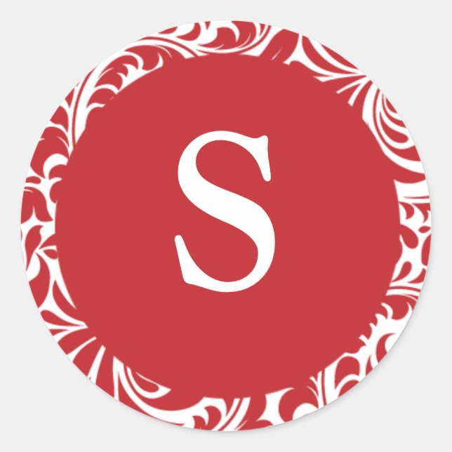 Adesivo Redondo Monograma S Red White Monograma Personalizável de  (Frente)