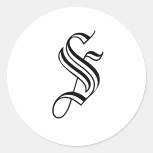 Adesivo Redondo Monograma S Sticker Black White Antigo Inglês