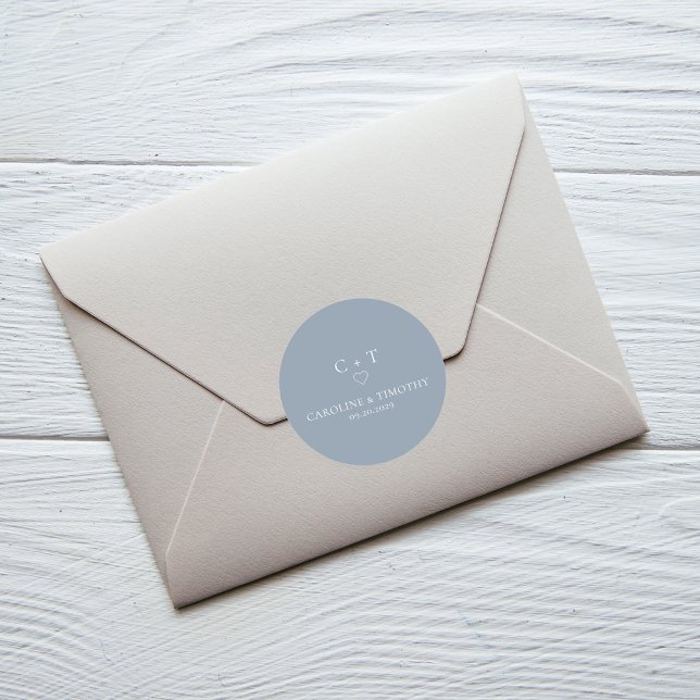 Adesivo Redondo Monograma Simples Casamento Azul Derramado Inicial (Criador carregado)