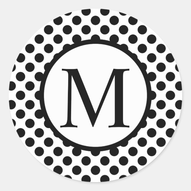 Adesivo Redondo Monograma simples com Bolinhas pretas (Frente)