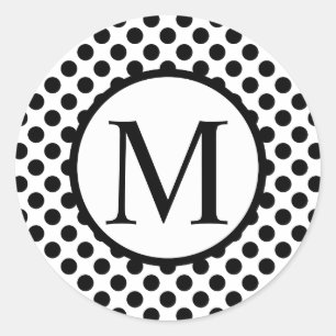 Adesivo Redondo Monograma simples com Bolinhas pretas