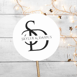 Adesivo Redondo Monograma Simples De Casamento Personalizado Com N