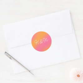 Adesivo Redondo Monograma Simples de Script Branco Cor-de-Rosa Lar